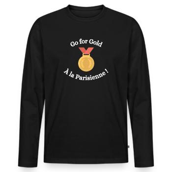Go for Gold the Parisian way! - Men's Premium Organic Long Sleeve Shirt - black - Front - Nico (187cm)