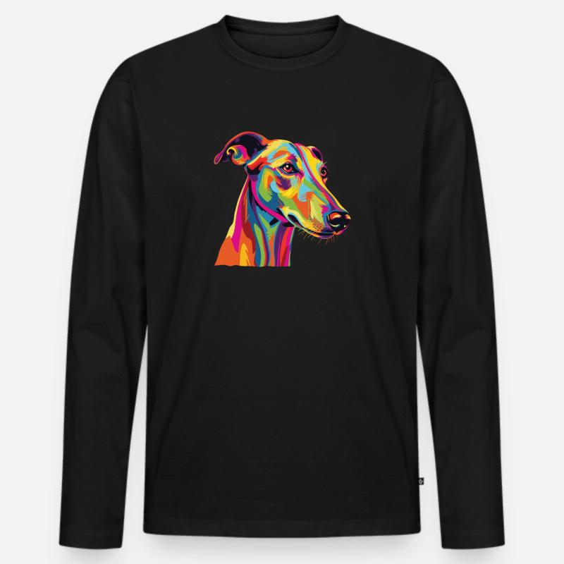 Wasserfarben Farbenfroher Greyhound - Männer Premium Bio Langarmshirt - Schwarz
