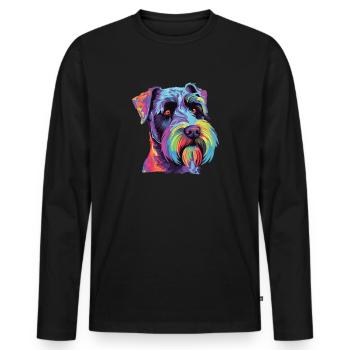 Wasserfarben Farbenfroher Standard Schnauzer - Männer Premium Bio Langarmshirt - Schwarz - Vorne - Nico (187cm)