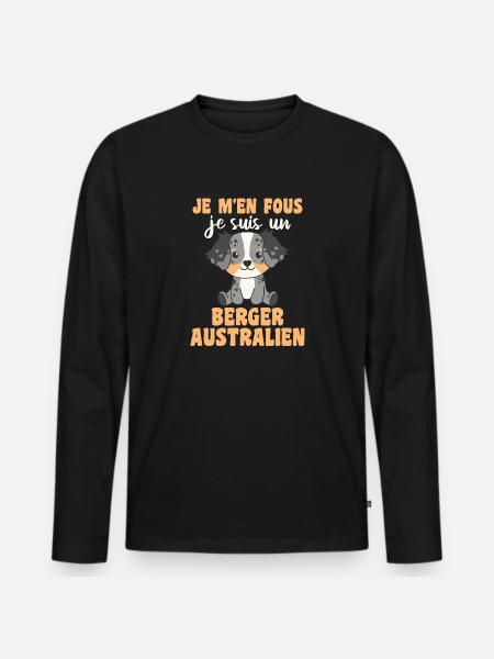 Je m'en fous je suis un berger australien - Hund - Männer Premium Bio Langarmshirt - Schwarz