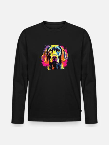 Wasserfarben Farbenfroher Deutsch Kurzhaar - Männer Premium Bio Langarmshirt - Schwarz