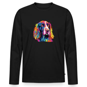 Aquarelle colorée Welsh Springer Spaniel - T-shirt manches longues Premium bio Homme - noir - Devant - Nico (187cm)