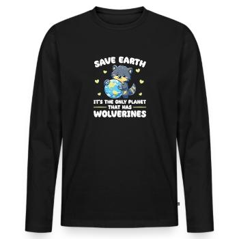 C’est la seule planète avec des carcajous Jour de la Terre - T-shirt manches longues Premium bio Homme - noir - Devant - Nico (187cm)