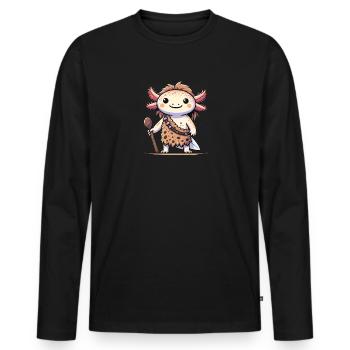 Funny Caveman Axolotl Costume - Men's Premium Organic Long Sleeve Shirt - black - Front - Nico (187cm)