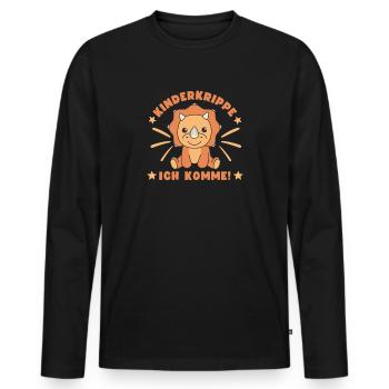 Crèche J’arrive Crèche Triceratops - T-shirt manches longues Premium bio Homme - noir - Devant - Nico (187cm)