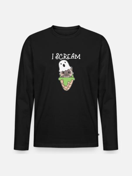 Gatto Halloween Fantasma I Scream Ice Cream Pun - Maglia a manica lunga ecologica premium da uomo - nero