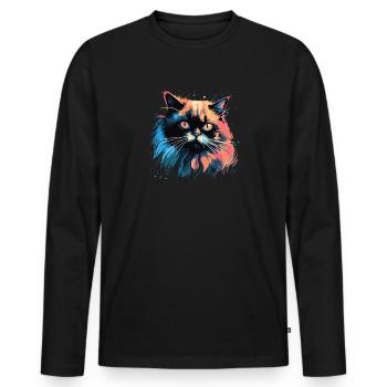 Katze Wasserfarben bunte Himalaya-katze - Männer Premium Bio Langarmshirt - Schwarz - Vorne - Nico (187cm)