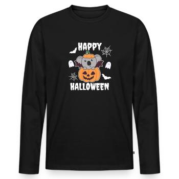Koala Happy Halloween Kürbis Fledermaus Kostüm - Männer Premium Bio Langarmshirt - Schwarz - Vorne - Nico (187cm)