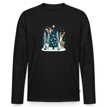 Weihnachtsdesign mit Waldtieren am Weihnachtsbaum - Männer Premium Bio Langarmshirt - Schwarz - Vorne - Nico (187cm)