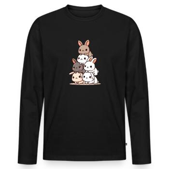 Stack of cute bunnies, adorable - Men's Premium Organic Long Sleeve Shirt - black - Front - Nico (187cm)