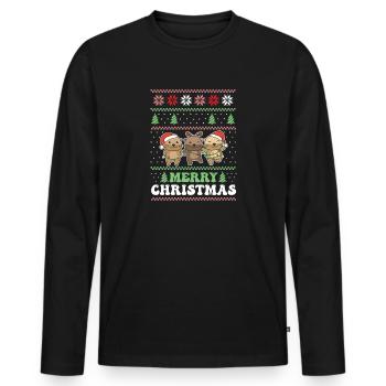 Merry Christmas retro ugly christmas Otter - Männer Premium Bio Langarmshirt - Schwarz - Vorne - Nico (187cm)
