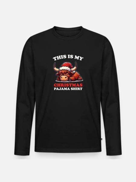 Hochlandrind Weihnachts Schlafanzug Hochlandrinder - Männer Premium Bio Langarmshirt - Schwarz