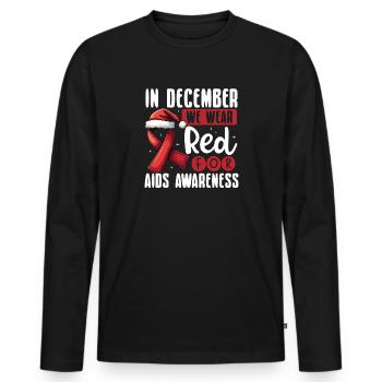En décembre, nous portons du rouge pour - T-shirt manches longues Premium bio Homme - noir - Devant - Nico (187cm)