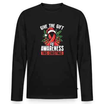 Ruban rouge à offrir pour Noël - T-shirt manches longues Premium bio Homme - noir - Devant - Nico (187cm)