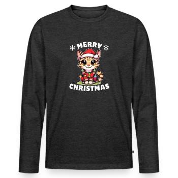 Fées de Noël Savannah Chat - T-shirt manches longues Premium bio Homme - anthracite chiné - Devant - Nico (187cm)