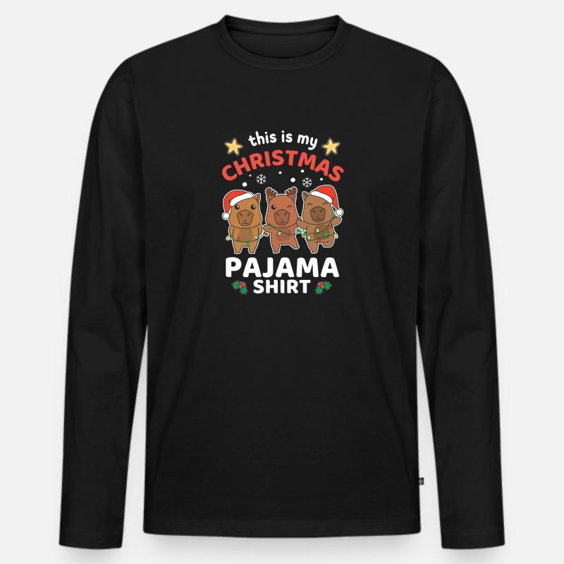 Capybara Weihnachts Schlafanzug - Männer Premium Bio Langarmshirt - Schwarz