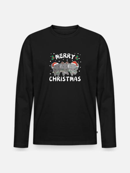 Joyeux Noël Mignon Éléphant Noël - T-shirt manches longues Premium bio Homme - noir
