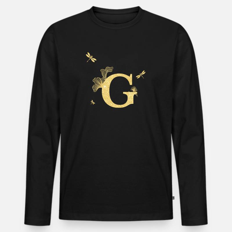 Buchstabe g goldene Glitzerlibelle - Geschenkidee - Männer Premium Bio Langarmshirt - Schwarz