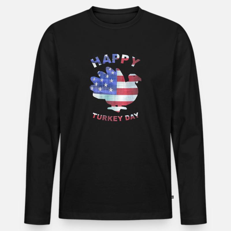 Thanksgiving Happy Turkey Day - Männer Premium Bio Langarmshirt - Schwarz