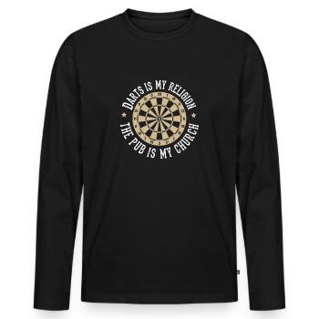 Darts religion - Pub, Dart, Geschenk, Dartboard - Männer Premium Bio Langarmshirt - Schwarz - Vorne - Nico (187cm)