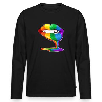LGBT Gay Pride Kiss Kussmund Gay Rainbow Lips - Men's Premium Organic Long Sleeve Shirt - black - Front - Nico (187cm)