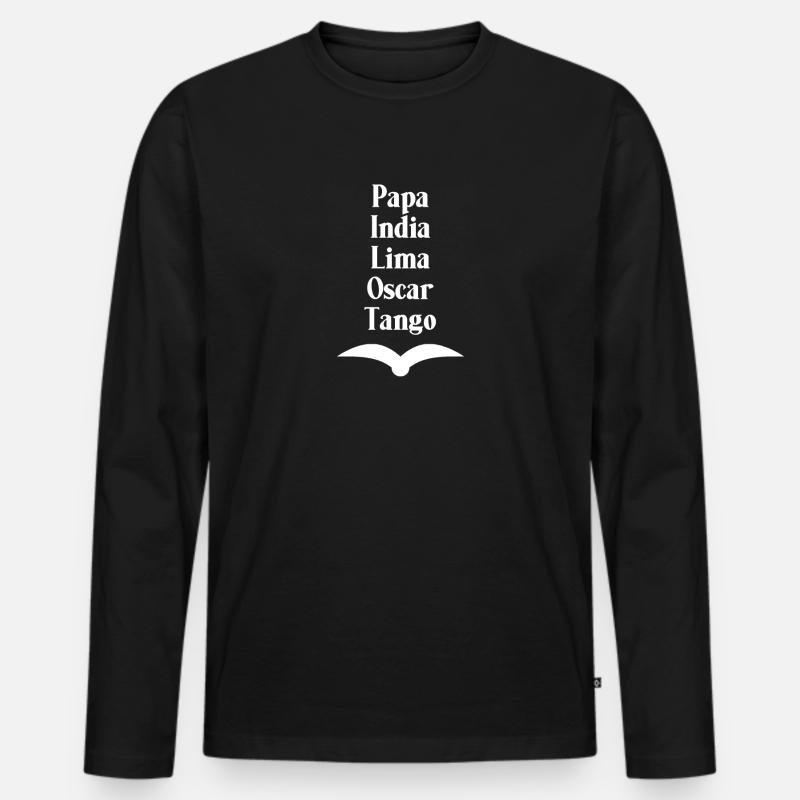 Pilotenalphabet PILOT | Flugschein Geschenk - Männer Premium Bio Langarmshirt - Schwarz