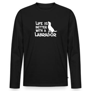 Life with Labrador - Wolfhound, Husky, Gift - Men's Premium Organic Long Sleeve Shirt - black - Front - Nico (187cm)