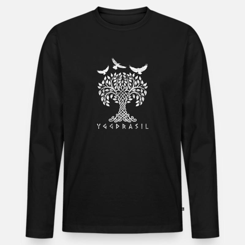 Yggdrasil der Weltenbaum Odins Raben Geschenk - Männer Premium Bio Langarmshirt - Schwarz