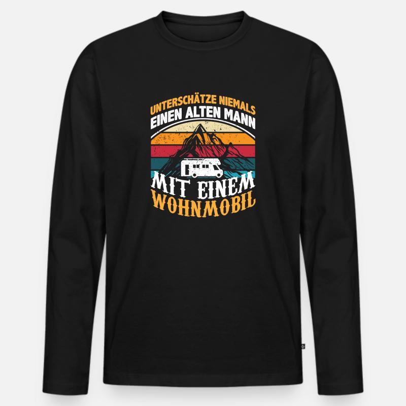 Alter Mann mit Wohnmobil - Opa Camping - Männer Premium Bio Langarmshirt - Schwarz