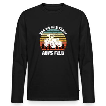 Traktor Bauer Held Fährt Aufs Feld Landwirt Shirt - Männer Premium Bio Langarmshirt - Schwarz - Vorne - Nico (187cm)
