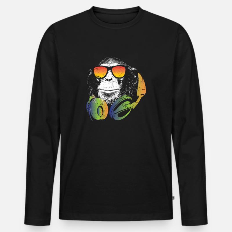 Affe DJ Kopfhörer Sonnenbrille - Männer Premium Bio Langarmshirt - Schwarz