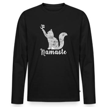 Cat Yoga Namaste OM Cat funny yoga - Men's Premium Organic Long Sleeve Shirt - black - Front - Nico (187cm)