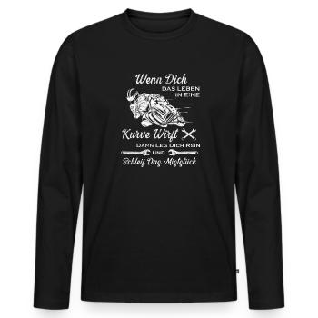 Wenn Dich Das Leben In Eine Kurve Wirft Motorrad - Männer Premium Bio Langarmshirt - Schwarz - Vorne - Nico (187cm)