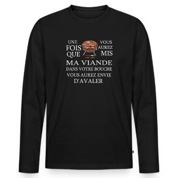 Viande Barbecue Gril - T-shirt manches longues Premium bio Homme - noir - Devant - Nico (187cm)