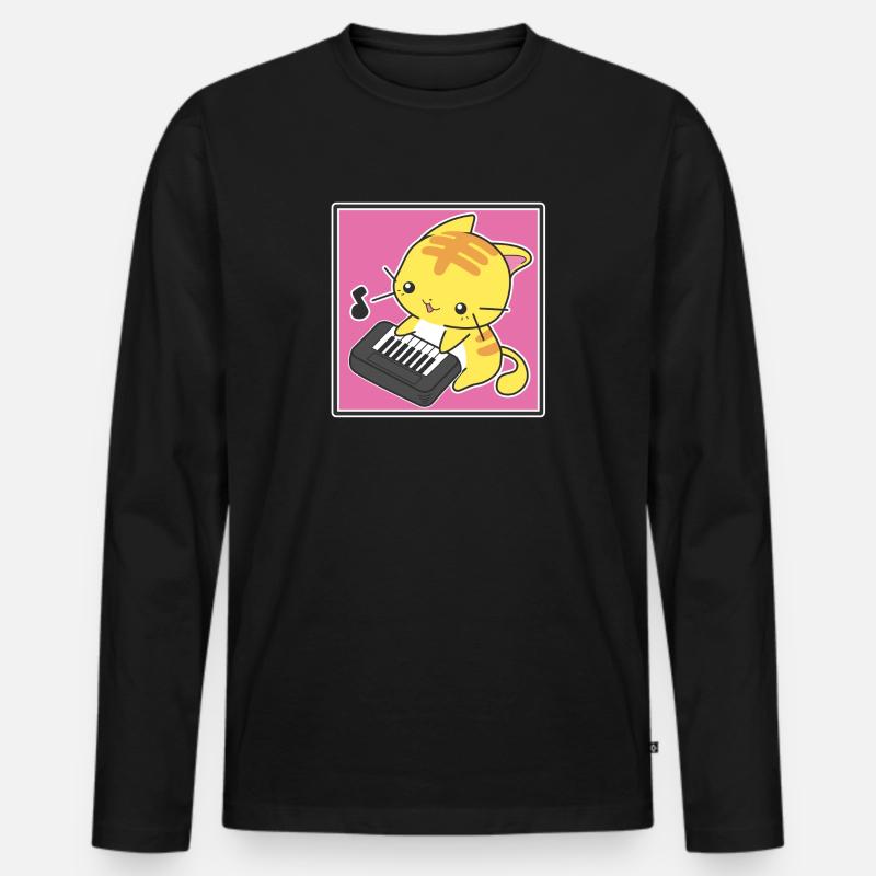 Pianist Katze - Männer Premium Bio Langarmshirt - Schwarz