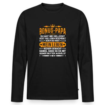 Bonus Papa Bonuspapa Stiefpapa Spruch Geschenk - Männer Premium Bio Langarmshirt - Schwarz - Vorne - Nico (187cm)