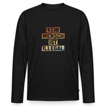Kein Mensch ist Illegal gegen Rechts - Männer Premium Bio Langarmshirt - Schwarz - Vorne - Nico (187cm)