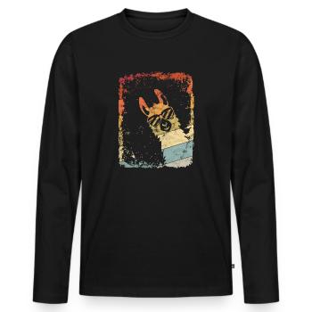 Vintage Llama Alpaca Gift Retro Sunglasses Us - Men's Premium Organic Long Sleeve Shirt - black - Front - Nico (187cm)