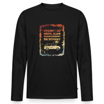 Bremst Du Noch? E-Auto Elektro Auto Spruch Retro - Männer Premium Bio Langarmshirt - Schwarz - Vorne - Nico (187cm)