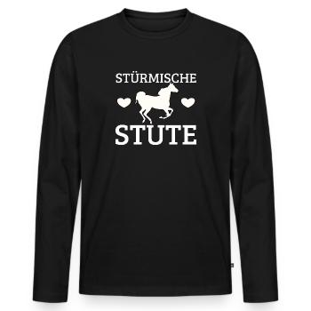 Pferd, Pferde, Stute, stürmisch, Stürmische Stute - Männer Premium Bio Langarmshirt - Schwarz - Vorne - Nico (187cm)