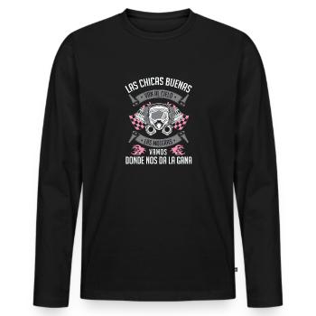 Chica Motera Motociclista Regalo Motorista Mujeres - Men's Premium Organic Long Sleeve Shirt - black - Front - Nico (187cm)