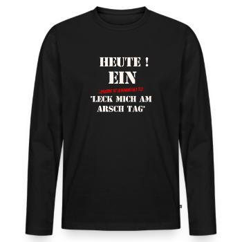 LECK MICH AM ARSCH TAG - Männer Premium Bio Langarmshirt - Schwarz - Vorne - Nico (187cm)