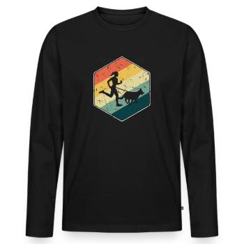 Course de canicross de fond avec des chiennes - T-shirt manches longues Premium bio Homme - noir - Devant - Nico (187cm)