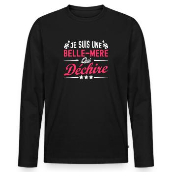 belle-mère qui déchire / humour belle-mère - T-shirt manches longues Premium bio Homme - noir - Devant - Nico (187cm)