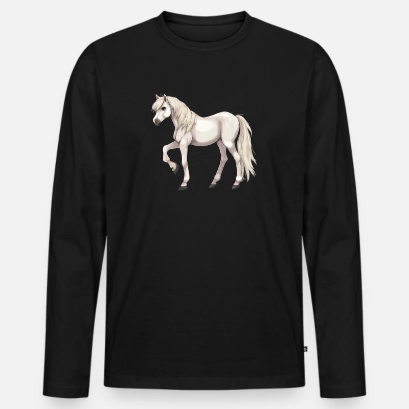 Weißes Pferd - Männer Premium Bio Langarmshirt - Schwarz