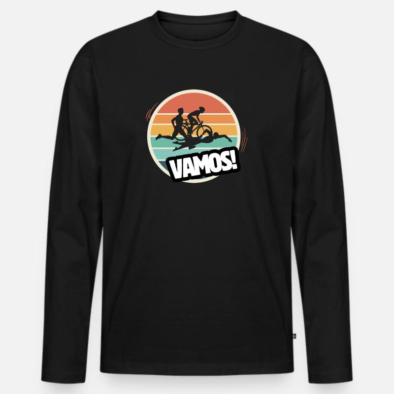 Vamos Retro Triathlon - Männer Premium Bio Langarmshirt - Schwarz