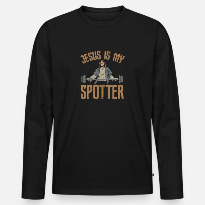 Jesus is my spotter - Männer Premium Bio Langarmshirt - Schwarz