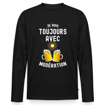 Je bois toujours avec modération Humour Apéro - T-shirt manches longues Premium bio Homme - noir - Devant - Nico (187cm)