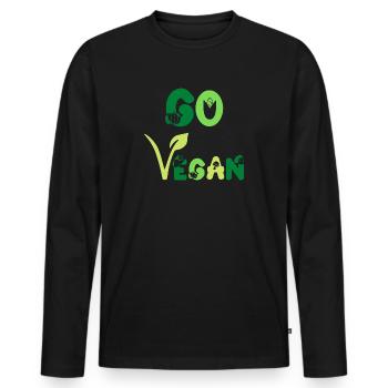 Go Vegan Veganer Veganerin Pro Veggie Green Color - T-shirt manches longues Premium bio Homme - noir - Devant - Nico (187cm)