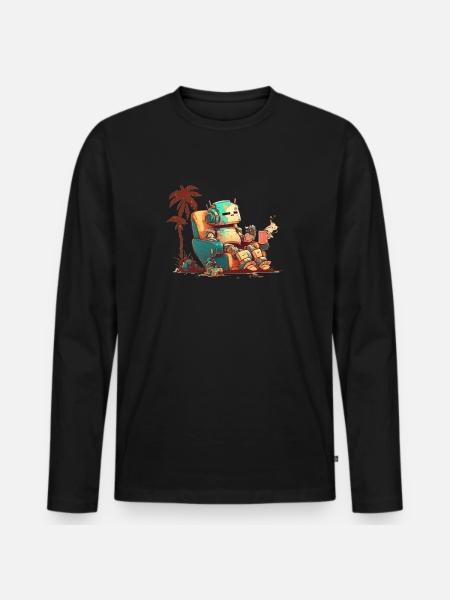 Resting old robot without background - Men's Premium Organic Long Sleeve Shirt - black